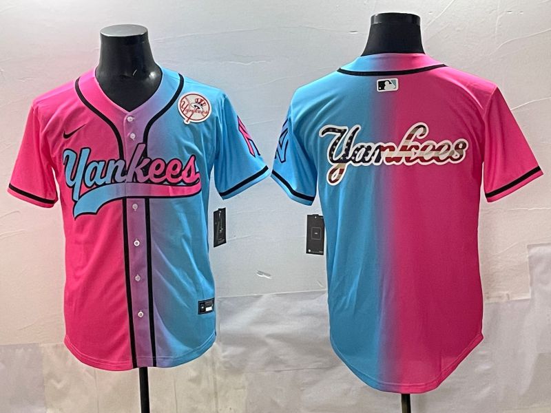 Men 2025 New York Yankees Blank Blue pink Game Nike MLB Jersey style 008->new york yankees->MLB Jersey